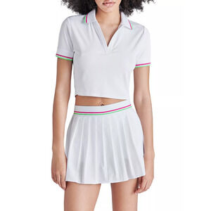 Steve Madden Campbell Crop Split Neck Pullover Top White XS 4574